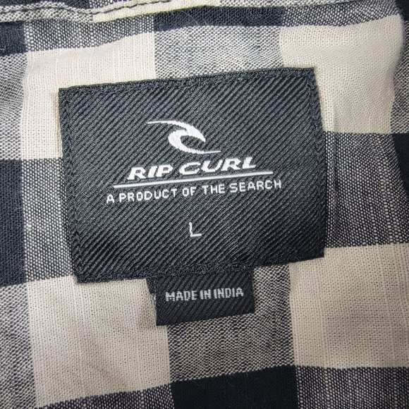 Rip Curl Mens Large Black White Button Shirt Plaid Pockets Short Sleeve Casual - Picture 5 of 10